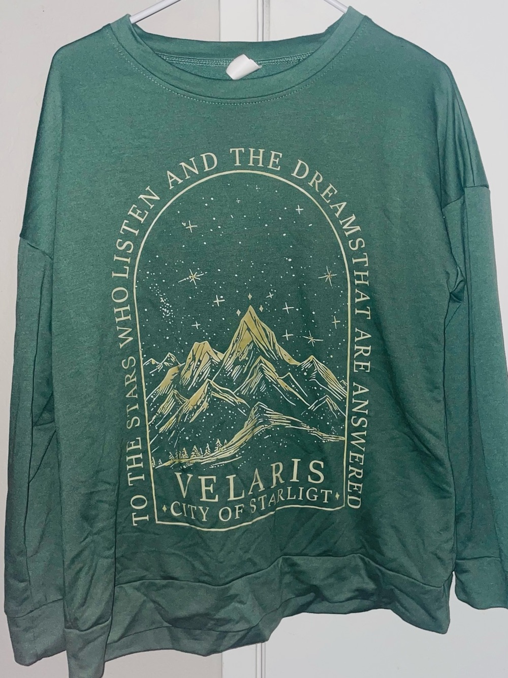 SHEIN Green Graphic Crewneck Sweatshirt with Cream Mountain Print